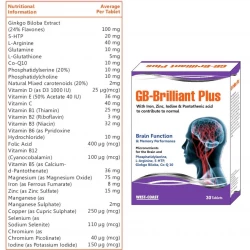 GB Brilliant Plus 30 Tablets: Advanced Dietary Supplement for Optimal Wellness, Supports Energy Levels, Immune Function, and Overall Health. Enhanced Formula for Adults.
