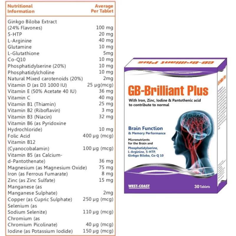 GB Brilliant Plus 30 Tablets: Advanced Dietary Supplement for Optimal Wellness, Supports Energy Levels, Immune Function, and Overall Health. Enhanced Formula for Adults.