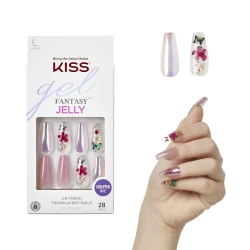 KISS Jelly Fantasy Press On Nails Trendy Glossy Jelly Look Manicure Instant Length and Polished Shape for At Home Application