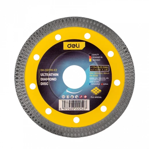 Deli 115mm Mesh Rim Ultrathin Diamond Cutting Disc, 4.5 Inch Blade, 1.4mm Thickness Deli 115mm Mesh Rim Ultrathin Diamond Cutting Disc, 4.5 Inch Blade, 1.4mm Thickness