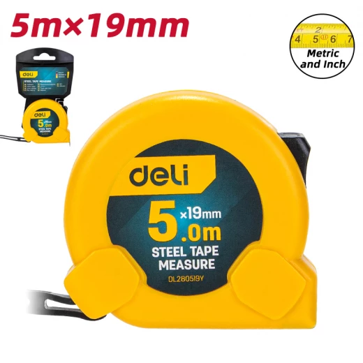 DELI Tape Measure 5M x 19mm EDL280519Y, ABS Casing, Rubber Grip - Deli - Image 7