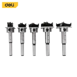 Deli 5 Piece Forstner Drill Bit Set for Woodworking: Precise Holes in Wood, Includes 15mm, 20mm, 25mm, 30mm, and 35mm Sizes