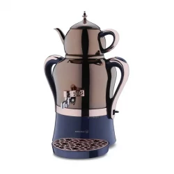 Korkmaz Hanedan Azura Rosegold Samovar 2000W Stainless Steel, 3.5L hot water + 1.3L teapot, elegant rose gold design, perfect for brewing tea and hot drinks at home or office