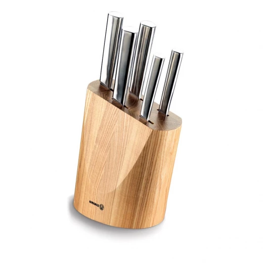 Korkmaz Pro-Chef 6 Piece Knife Set with Wooden Stand Ultra Sharp Blades Satin Handles Korkmaz Pro-Chef 6 Piece Knife Set with Wooden Stand Ultra Sharp Blades Satin Handles