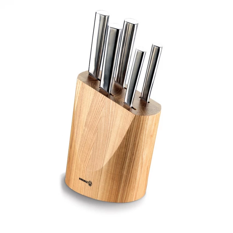 Korkmaz Pro-Chef 6 Piece Knife Set with Wooden Stand Ultra Sharp Blades Satin Handles - Korkmaz