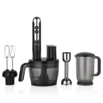 Korkmaz Mia Multi Blender Set Black Chrome 1300 Watt 1.75L Chopping Bowl 1.0L Blending Jar with Whisk and Grater - Korkmaz