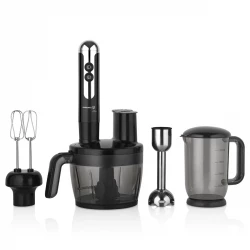 Korkmaz Mia Multi Blender Set Black Chrome 1300 Watt 1.75L Chopping Bowl 1.0L Blending Jar with Whisk and Grater