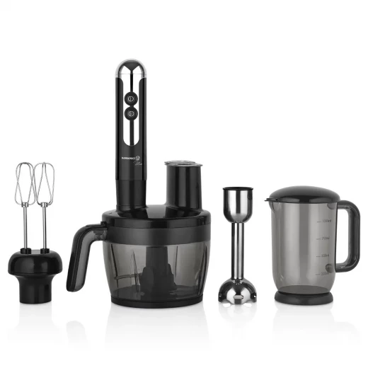 Korkmaz Mia Multi Blender Set Black Chrome 1300 Watt 1.75L Chopping Bowl 1.0L Blending Jar with Whisk and Grater Korkmaz Mia Multi Blender Set Black Chrome 1300 Watt 1.75L Chopping Bowl 1.0L Blending Jar with Whisk and Grater