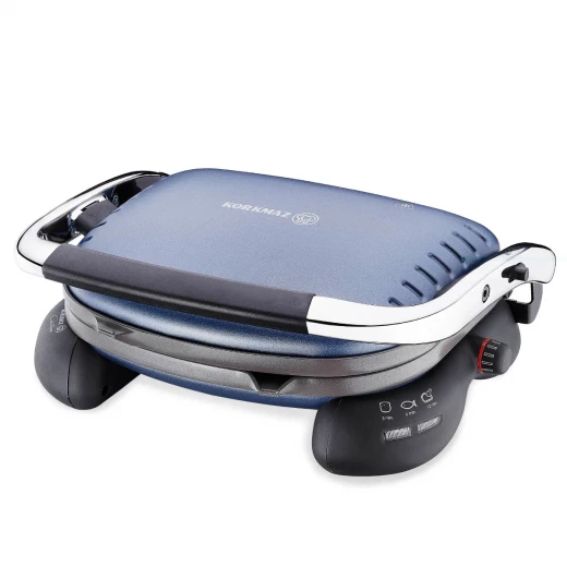 Korkmaz Castron Toaster Navy Blue-Chrome 1800W Ceramic Coated Cast Iron Grid Automatic Thermostat Korkmaz Castron Toaster Navy Blue-Chrome 1800W Ceramic Coated Cast Iron Grid Automatic Thermostat