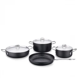 Korkmaz Doria Volkanit Granite 7 Piece Cookware Set with Deep Casserole Frypan and Low Casserole