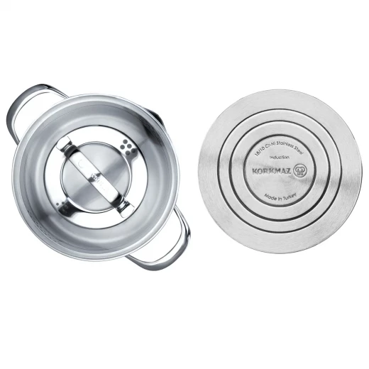 Korkmaz Steama Stainless Steel Low Pot with Lid 3 Liter Capacity 24 cm Diameter - Korkmaz - Image 4