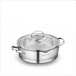 Korkmaz Steama Stainless Steel Low Pot with Lid 3 Liter Capacity 24 cm Diameter