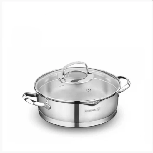 Korkmaz Steama Stainless Steel Low Pot with Lid 3 Liter Capacity 24 cm Diameter Korkmaz Steama Stainless Steel Low Pot with Lid 3 Liter Capacity 24 cm Diameter