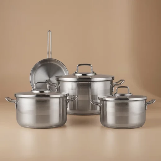 طقم أواني طهي كوركماز أسترون 7 قطع من الستانلس ستيل متوافق مع الحث فضي طقم أواني طهي كوركماز أسترون 7 قطع من الستانلس ستيل متوافق مع الحث فضي