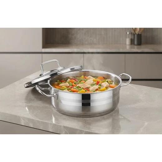 Korkmaz Astra 2 Stainless Steel Pot with Lid 6 Liters 28 cm Silver Cookware for Home and Professional Kitchens - Korkmaz - Image 2