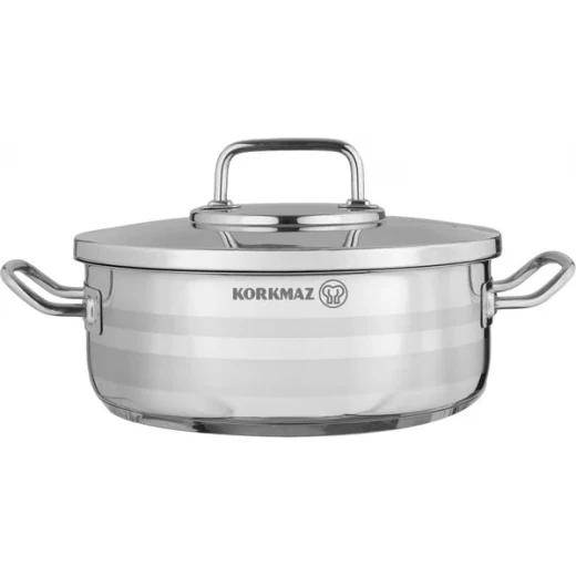 Korkmaz Astra 2 Stainless Steel Pot with Lid 6 Liters 28 cm Silver Cookware for Home and Professional Kitchens - Korkmaz - Image 3