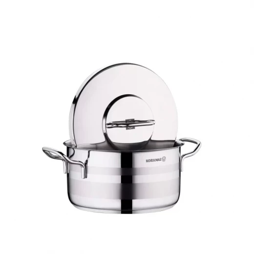 Korkmaz Astra 2 Steel Pot 16 cm 1.8 Liter Silver Cookware for Kitchen - Korkmaz - Image 3