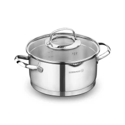 Korkmaz Steema Stainless Steel Tri Ply Casserole Dish with Tempered Glass Lid 5.5 Quart Polished Finish Induction Compatible