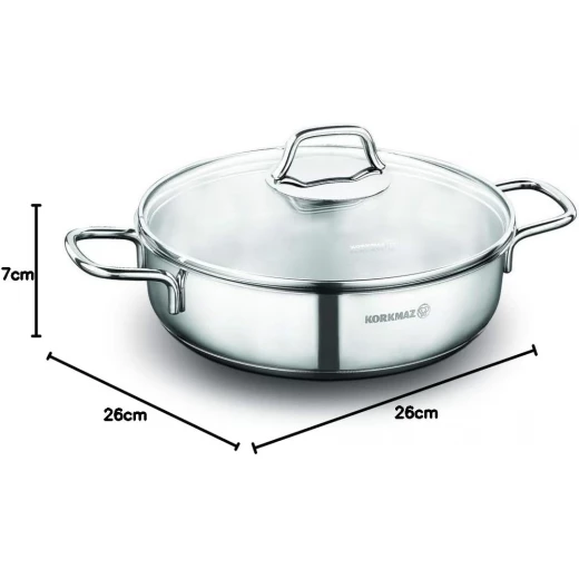 Korkmaz Perla 26 cm 3.6 Liters Stainless Steel Stock Pot with Lid for Efficient Cooking and Durable Kitchenware Silver Finish - Korkmaz - Image 3