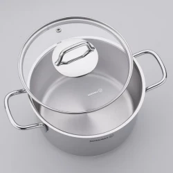 Korkmaz Perla Stainless Steel Pot with Glass Lid Induction Compatible Energy Efficient 24x17 cm