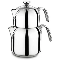 Korkmaz Alia Stainless Steel Turkish Tea Pot Set 2.9 Liter Capacity Dishwasher Safe