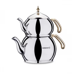 Korkmaz Hanedan Tea Set A22201 6 Person Capacity Stainless Steel Turkish Tea Glasses and Saucers