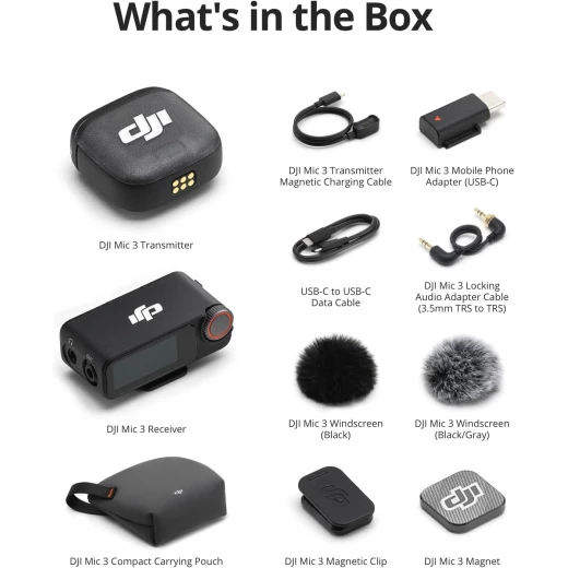 نظام ميكروفون لاسلكي DJI Mic 3، جهاز إرسال واحد، مستقبل واحد، خفيف الوزن، تخزين مدمج، نقل صوتي بدون فقدان - دي جي آي - Image 3
