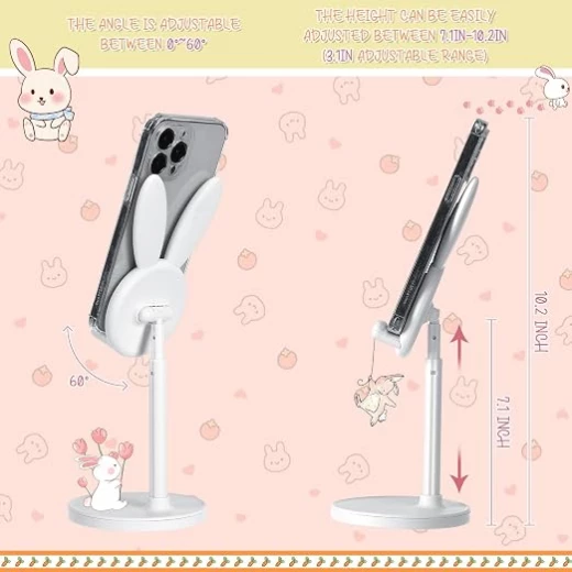 Kathfly 2 Pack Cute Bunny Phone StandHeight and Angle Adjustable Aluminum Alloy Desk Holder for Smartphones and Tablets - Wateen store - Image 5