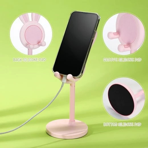 Kathfly 2 Pack Cute Bunny Phone StandHeight and Angle Adjustable Aluminum Alloy Desk Holder for Smartphones and Tablets - Wateen store - Image 3