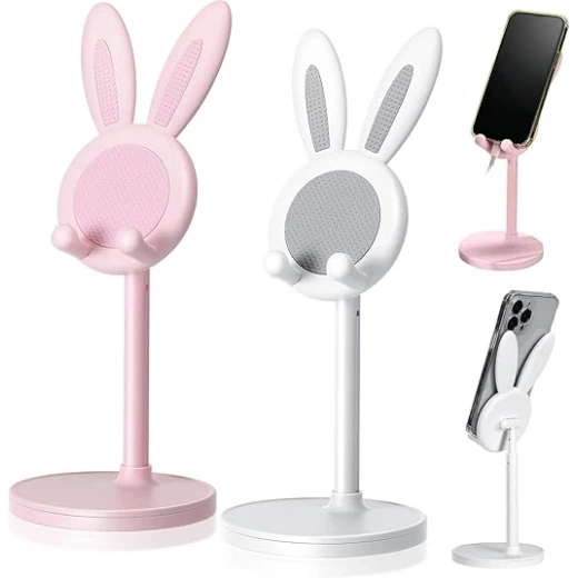 Kathfly 2 Pack Cute Bunny Phone StandHeight and Angle Adjustable Aluminum Alloy Desk Holder for Smartphones and Tablets - Wateen store - Image 7