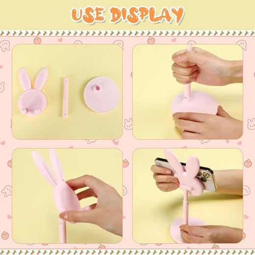 Kathfly 2 Pack Cute Bunny Phone StandHeight and Angle Adjustable Aluminum Alloy Desk Holder for Smartphones and Tablets - Wateen store - Image 4
