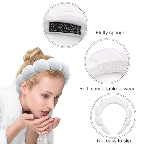 Ayesha White Velvet Spa Headband for Washing Face Makeup Skincare and Facial Cleansing - Wateen store - Image 3