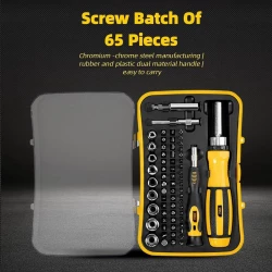 Deli 65 Piece Precision Screwdriver Set, CR-V Bits, Rubber Handle, Repair Tool Kit