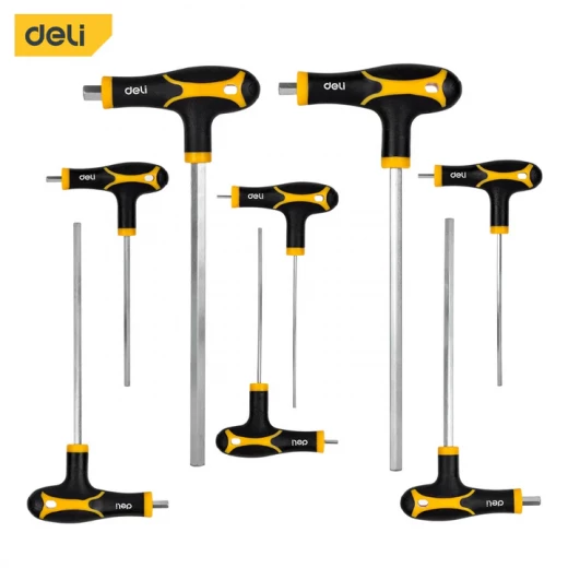 Deli EDL233108 T Handle Hex Wrench Set, 8 Piece Set, Constructed From Durable CR V Steel, Ideal for Precise Fastening and Loosening, Offering Comfort Grip for Extended Use Deli EDL233108 T Handle Hex Wrench Set, 8 Piece Set, Constructed From Durable CR V Steel, Ideal for Precise Fastening and Loosening, Offering Comfort Grip for Extended Use