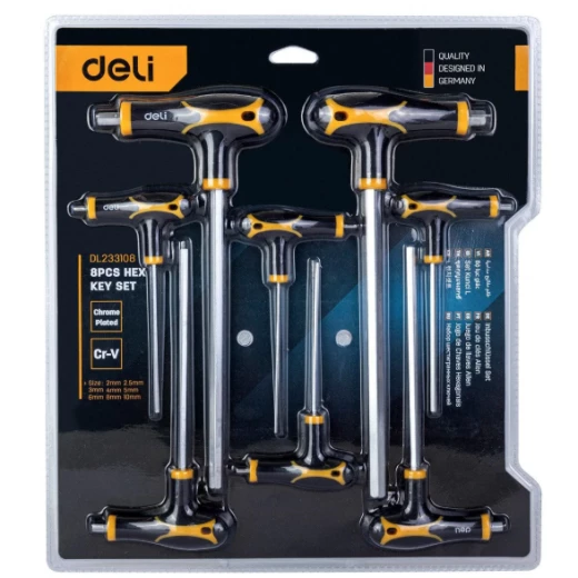 Deli EDL233108 T Handle Hex Wrench Set, 8 Piece Set, Constructed From Durable CR V Steel, Ideal for Precise Fastening and Loosening, Offering Comfort Grip for Extended Use - Deli - Image 3