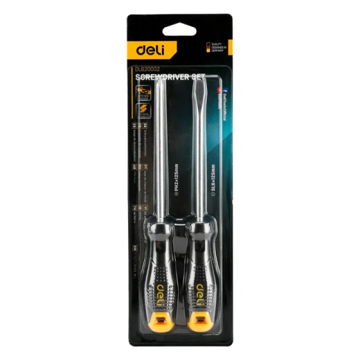 Deli 2 Piece Screwdriver Set Alloy Steel Slotted and Phillips Head with Ergonomic Handles and Magnetic Tips for Precision Work and Home Repair 100-180 Characters - Deli - Image 3