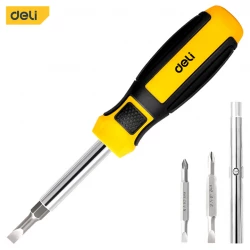 Deli 6-in-1 Screwdriver Set, CR-V Steel, Magnetic Bit Heads, Yellow