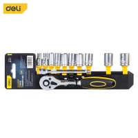 Deli 12 Piece Metric Socket Wrench Set, Alloy Steel, Yellow and Black
