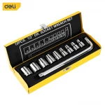 Deli Socket Set 10 Piece 1/4 Inch Cr V Steel Automotive Repair Kit - Deli