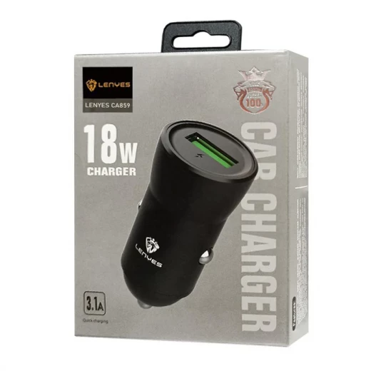 LENYES CA859+V8 Car Charger Black 18W Fast Charging with Micro USB Cable - Lenyes - Image 2