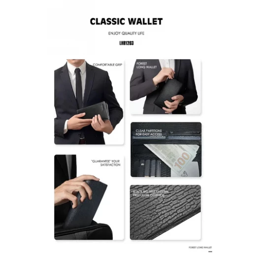Lenyes LHB1203 Leather Pouch Slim Elegant Hand Carry Black for Small Essentials - Lenyes - Image 3