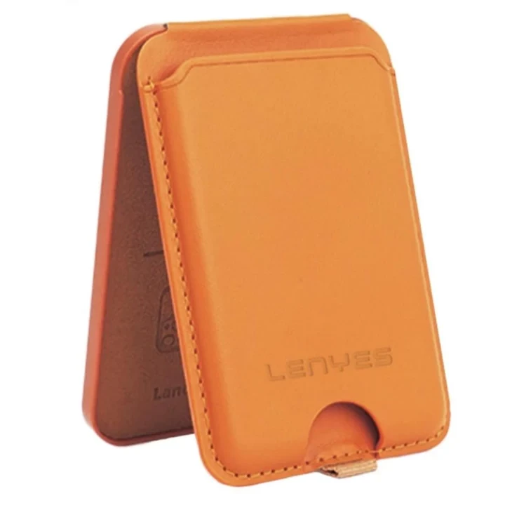LENYES LMW102 Magnetic Card Holder for Smartphones Brown Premium PU Leather - Lenyes