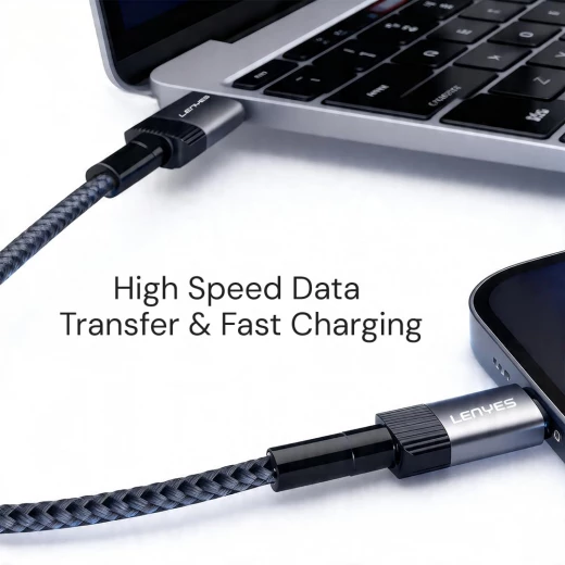 كابل لينيس LC-546 TC-TC بقوة 27 واط غير قابل للكسر من نوع Type-C إلى Lightning بطول 1.2 متر باللون الرمادي مع دعم Power Delivery وشحن سريع 3 أمبير - لينيس - Image 6