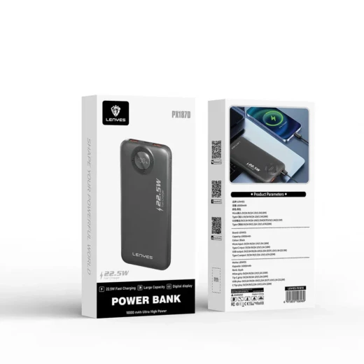Lenyes PX153D Crystal Series Transparent Power Bank 10000mAh 22.5W Fast Charging PD 20W LED Digital Display Black - Lenyes - Image 3