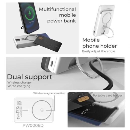 Lenyes PW006D Magnetic Wireless Power Bank 5000mAh 15W MagSafe Fast Charging 20W PD Ultra Compact White - Lenyes - Image 3