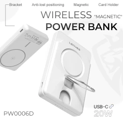 باور بانك لينييس PW006D لاسلكي مغناطيسي 5000 مللي أمبير شحن MagSafe سريع 15 واط شحن PD 20 واط مدمج للغاية أبيض