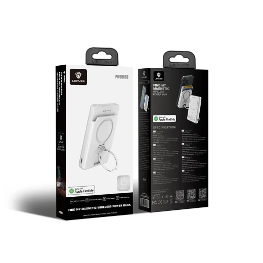 Lenyes PW006D Magnetic Wireless Power Bank 5000mAh 15W MagSafe Fast Charging 20W PD Ultra Compact White - Lenyes - Image 2