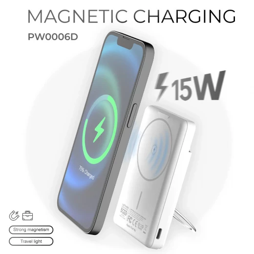 Lenyes PW006D Magnetic Wireless Power Bank 5000mAh 15W MagSafe Fast Charging 20W PD Ultra Compact White - Lenyes - Image 6