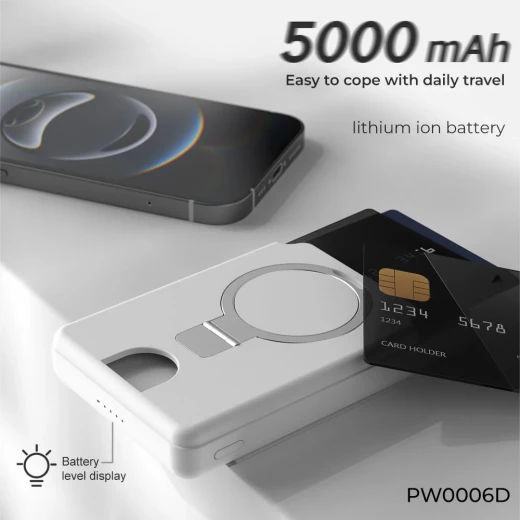 Lenyes PW006D Magnetic Wireless Power Bank 5000mAh 15W MagSafe Fast Charging 20W PD Ultra Compact White - Lenyes - Image 5