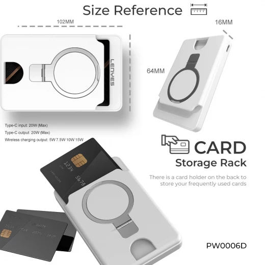 Lenyes PW006D Magnetic Wireless Power Bank 5000mAh 15W MagSafe Fast Charging 20W PD Ultra Compact White - Lenyes - Image 4
